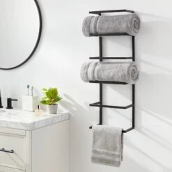 Brightroom Home Storage Solutions 22 Towel Wall Storage Cabinet Black Metal - Brightroom™