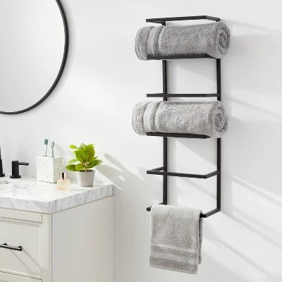 Towel Wall Storage Cabinet Black Metal - Brightroom™ 3 Towel Wall Storage Cabinet Black Metal - Brightroom™