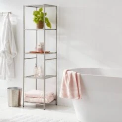 Brightroom Home Storage Solutions 16 Tall Bath Storage Tower Brushed Nickel Metal - Brightroom™