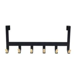 Mixed Material Over The Door 6 Hooks Rail Matte Black - Brightroom™